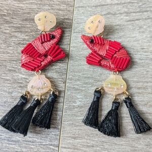 J. Crew Red and Black Tassel Earrings